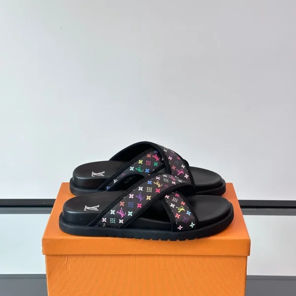Claquettes Louis Vuitton coloris noir coloris multicolore toile – pour homme — réplique