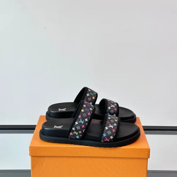 Claquettes Louis Vuitton coloris noir toile double bride – pour homme — réplique
