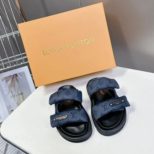 Sandales Louis Vuitton coloris bleu tissu cuir – pour femme — réplique