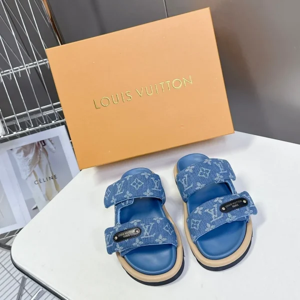 Sandales Louis Vuitton coloris bleu denim cuir – pour femme — réplique