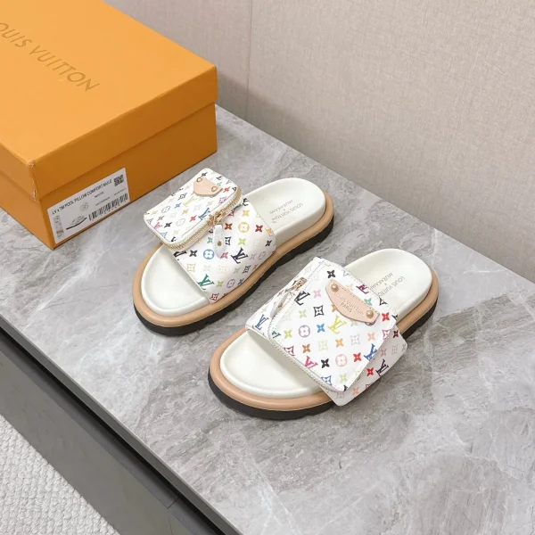 Mules Louis Vuitton coloris blanc cuir coloris multicolore logo – pour femme — réplique