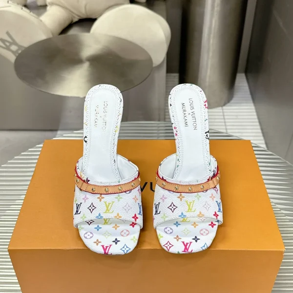 Mules Louis Vuitton coloris blanc coloris multicolore imprimé cuir – pour femme — réplique