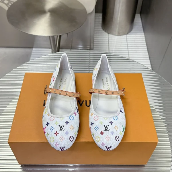 Ballerines Louis Vuitton coloris blanc toile coloris multicolore imprimé cuir bandoulière – pour femme — réplique
