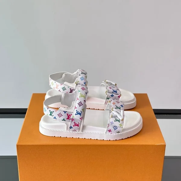 Sandales Louis Vuitton coloris blanc toile coloris multicolore logo – pour homme — réplique