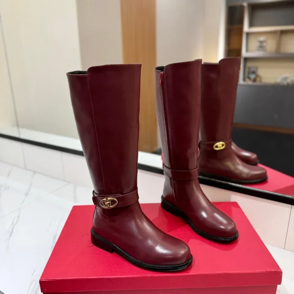 Bottes Valentino coloris bordeaux cuir hautes au genou – pour femme — réplique