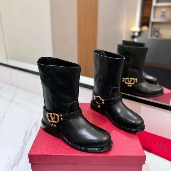 Bottes Valentino coloris noir cuir mi-hauteur-veau – pour femme — réplique