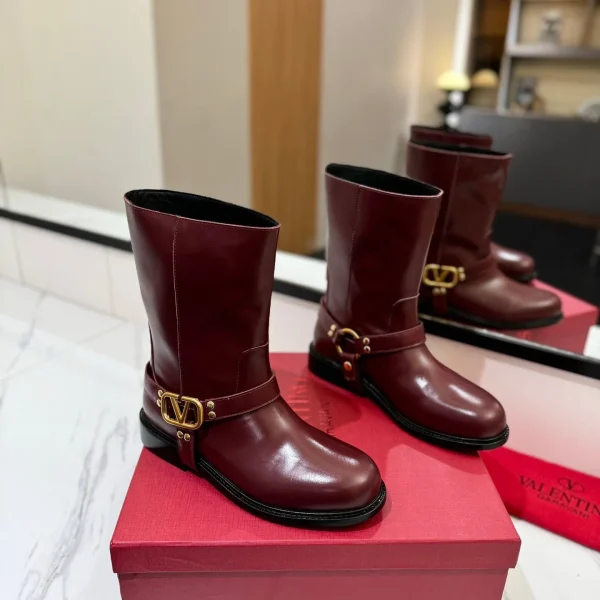 Bottes Valentino coloris bordeaux cuir mi-hauteur-veau – pour femme — réplique