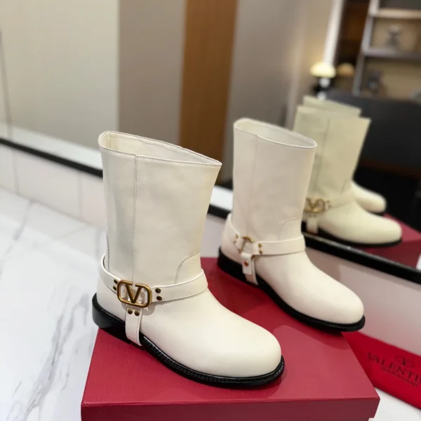Bottes Valentino coloris blanc cuir mi-hauteur-veau – pour femme — réplique