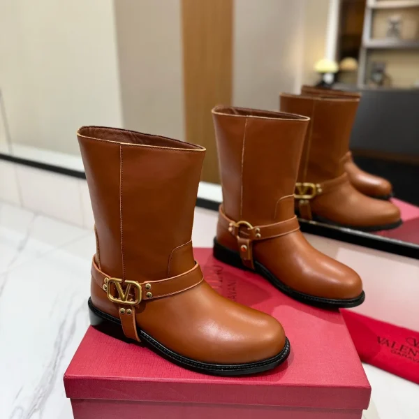 Bottes Valentino coloris marron cuir mi-hauteur-veau – pour femme — réplique