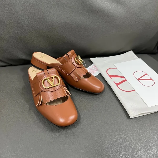 Mules Valentino coloris marron cuir franges – pour femme — réplique