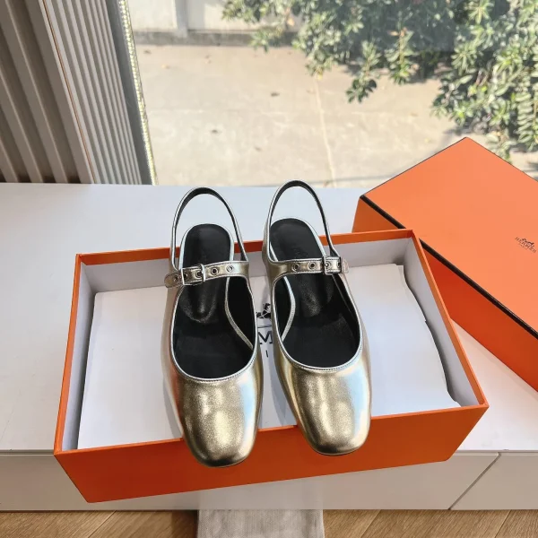 Chaussures à talon Hermès argenté cuir Mary Jane – pour femme — réplique