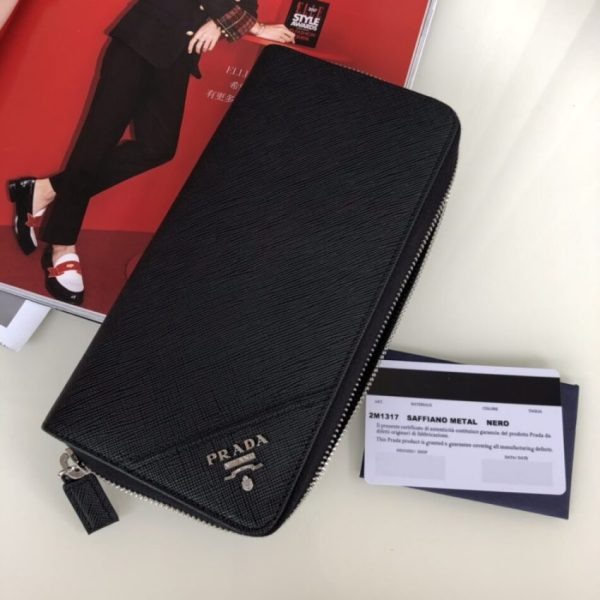 Prada Saffiano Long portefeuille noir argenté — réplique