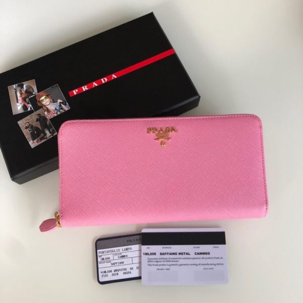 Prada Saffiano Long Zipper portefeuille rose — réplique