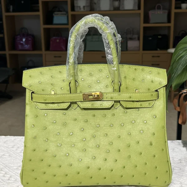 Modèle Hermès Birkin 25 cm effet autruche cuir finitions dorées — réplique