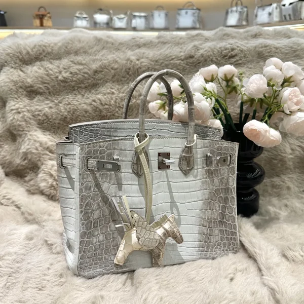 Modèle Hermès Birkin 25 cm Himalaya effet crocodile finitions argentées — réplique