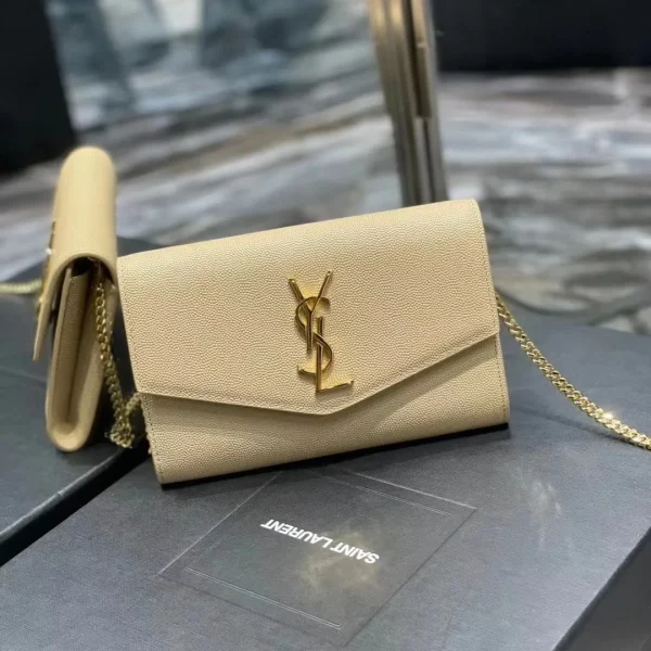 Portefeuille Saint Laurent grain De Poudre Uptown chaîne coloris blanc — réplique