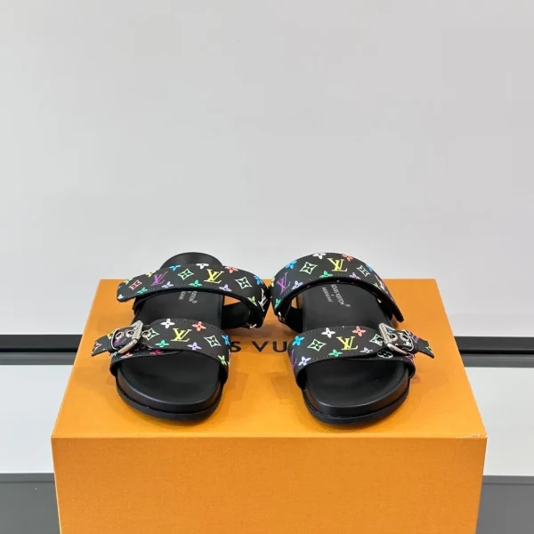 Sandales Louis Vuitton coloris noir coloris multicolore toile brides – pour homme — réplique