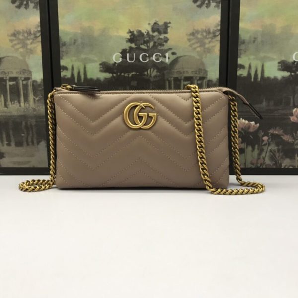 Gucci Marmont Matelasse portefeuille On Chain Beige — réplique