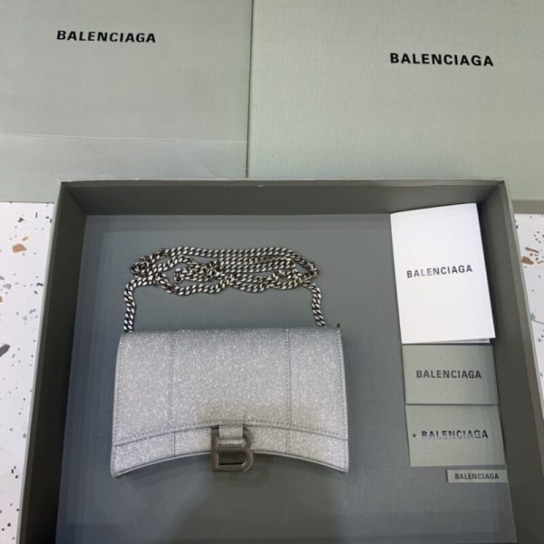 Balenciaga Hourglass On Chain Shine argenté — réplique