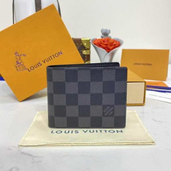 Louis Vuitton Slender portefeuille noir Grid — réplique