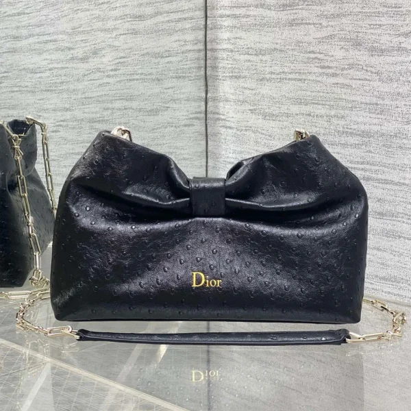 Sac Dior nœud petit format coloris noir effet autruche cuir — réplique