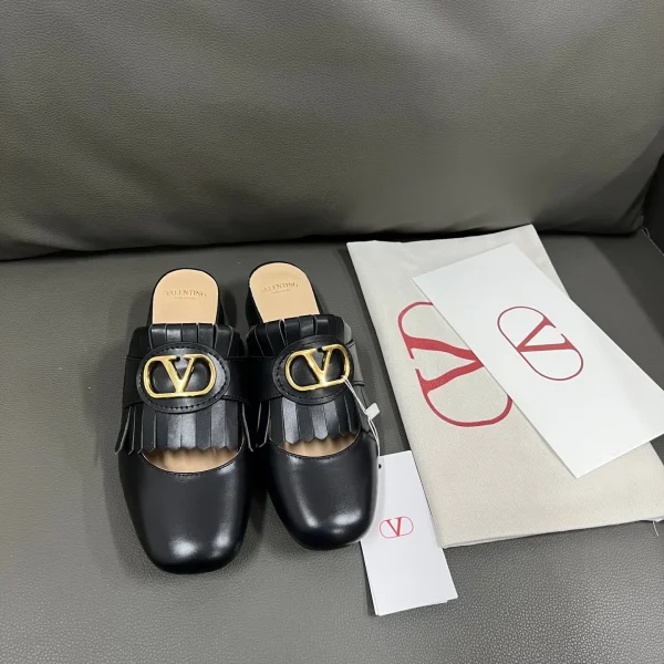 Mules Valentino coloris noir cuir franges – pour femme — réplique