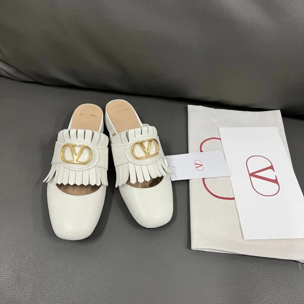 Mules Valentino coloris blanc cuir franges – pour femme — réplique