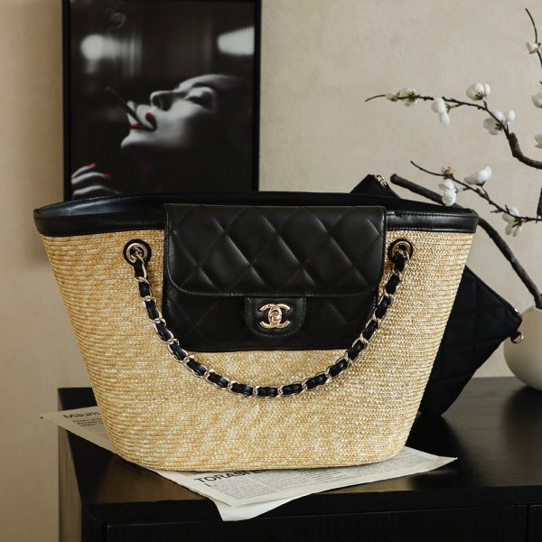 Chanel grand format Shopping Raffia cabas noir — réplique