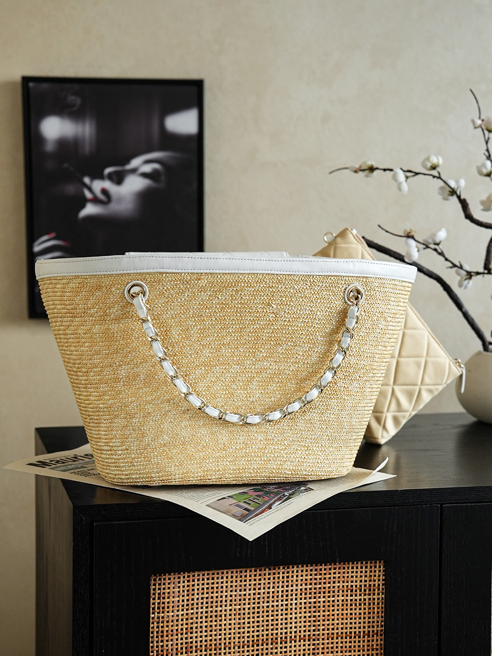 Chanel grand format Shopping Raffia cabas blanc — réplique – Image 3