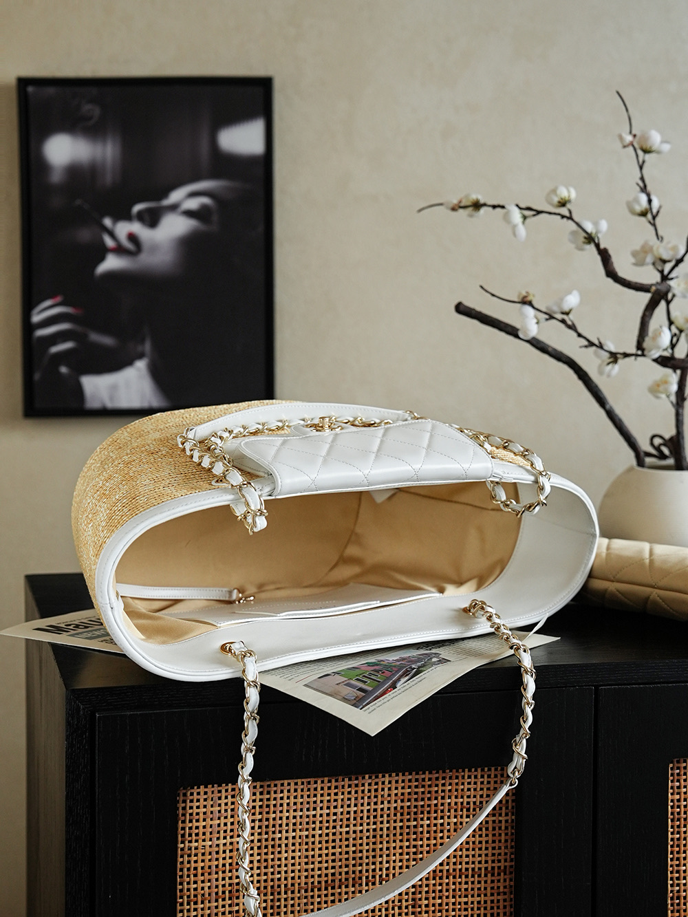 Chanel grand format Shopping Raffia cabas blanc — réplique – Image 7