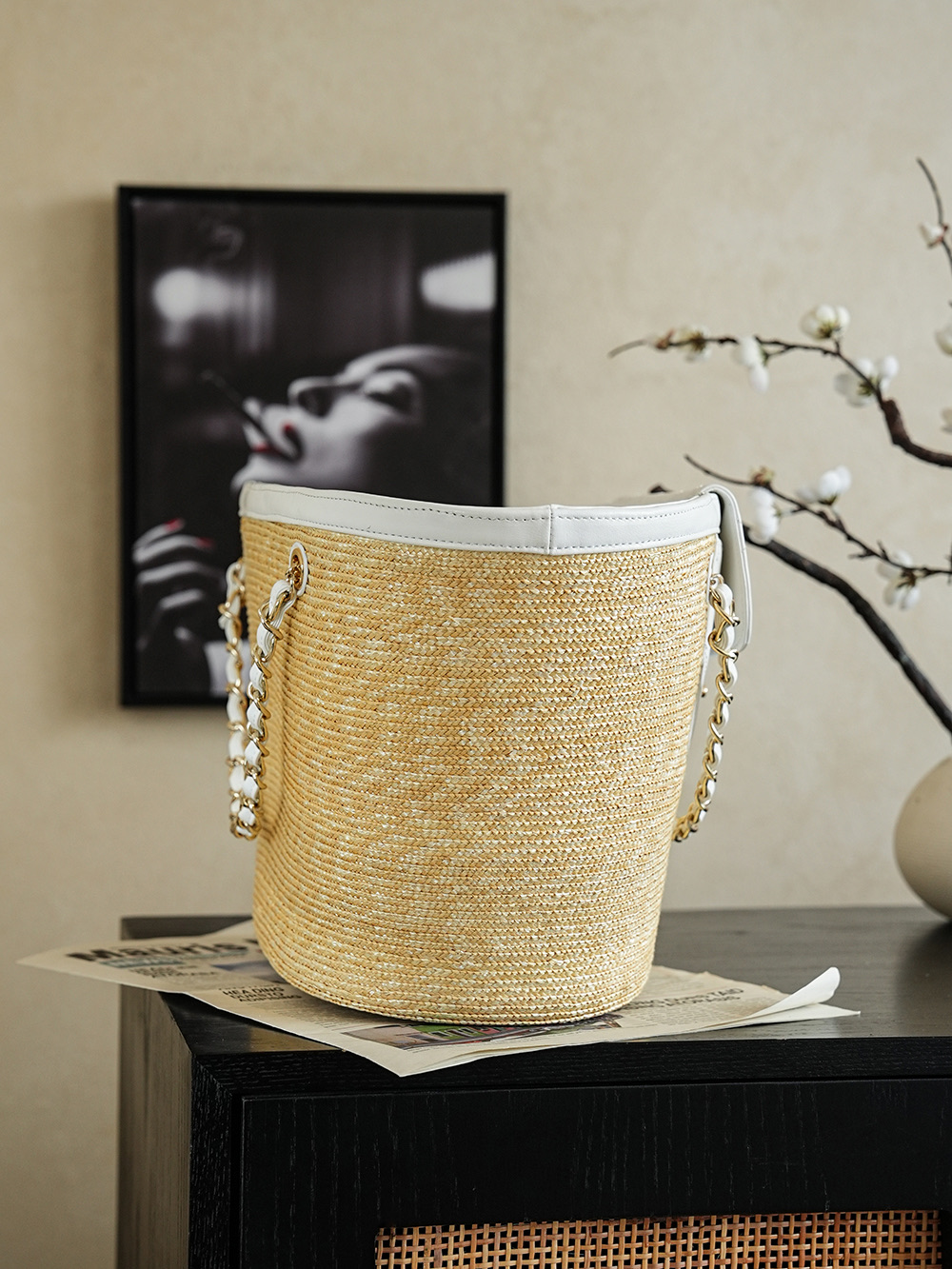 Chanel grand format Shopping Raffia cabas blanc — réplique – Image 8
