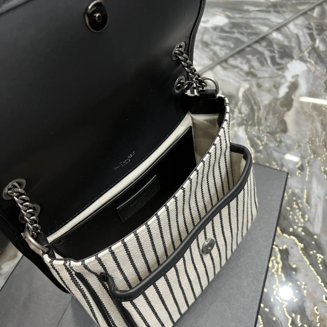 Modèle Saint Laurent coton toile rayé vintage cuir de veau Monogram format moyen Niki chaîne cartable — réplique – Image 3