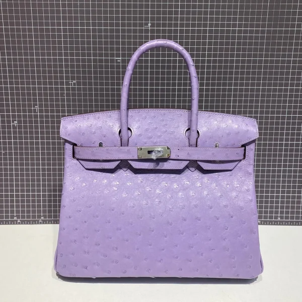Modèle HN 30 CM coloris violet effet autruche cuir finitions argentées — réplique