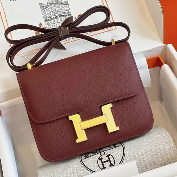 Sac à main HN Epsom doré foncé coloris rouge 19 cm — réplique