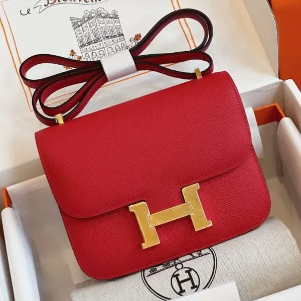 Sac à main HN Epsom doré coloris rouge fermoir doré 19 cm — réplique