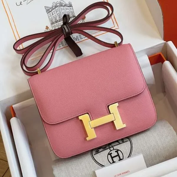 Sac HN Epsom, coloris rose clair, finitions dorées, 19 cm — réplique