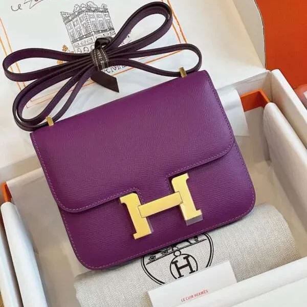 Sac à main HN Epsom doré coloris violet avec fermoir doré 19 cm — réplique