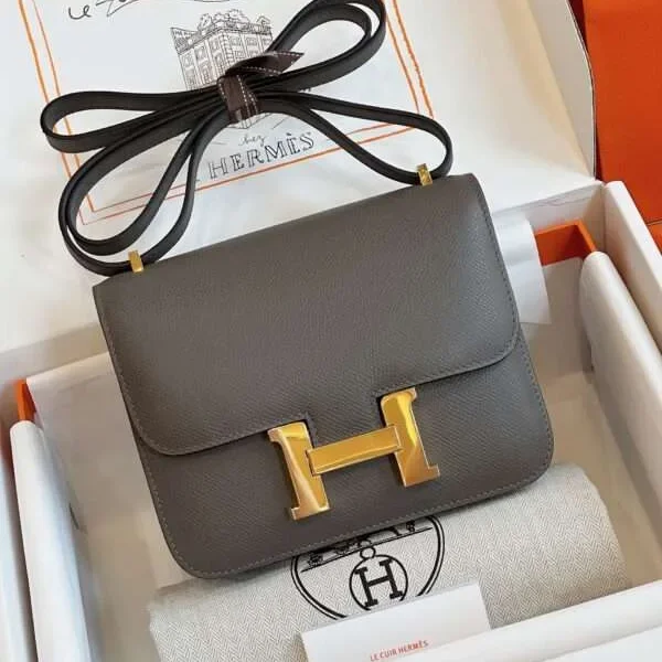 Sac à main HN Epsom doré coloris gris avec fermoir doré 19 cm — réplique