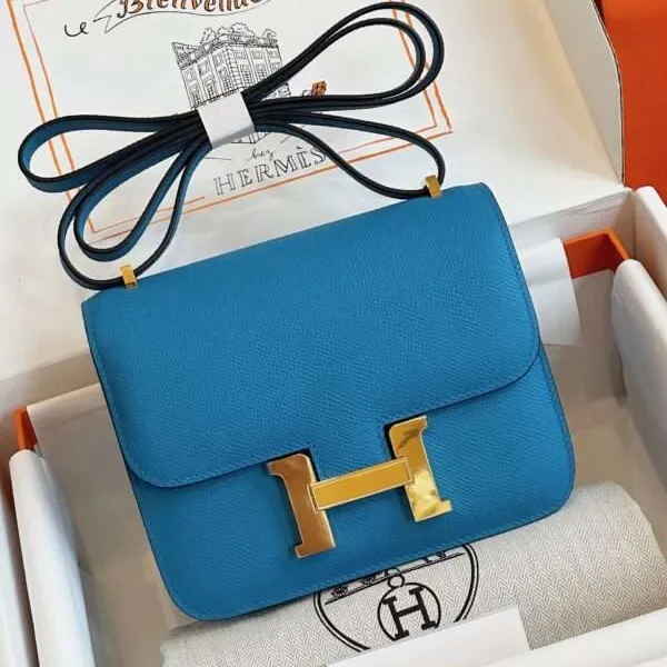 Sac à main HN Epsom doré coloris bleu fermoir doré 19 cm — réplique