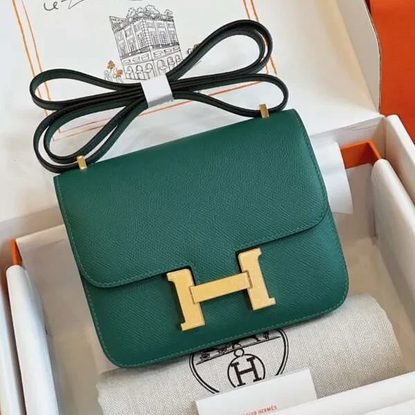 Sac à main HN Epsom doré coloris vert 19 cm — réplique