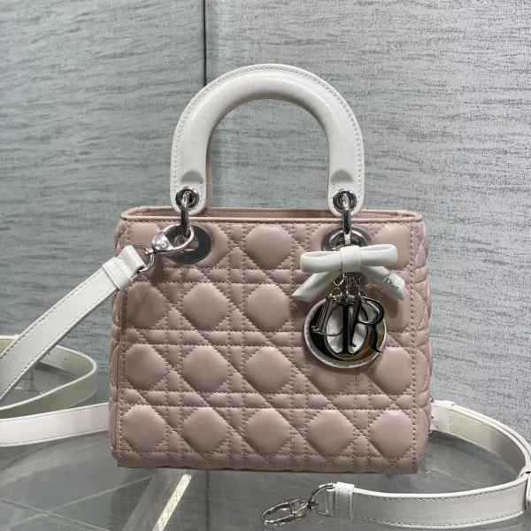 Sac Dior petit format Lady en deux-teinte Soupir coloris rose — réplique