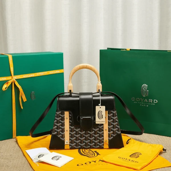 Sac à main Goyard SAIGON coloris noir avec en bois anse 28 cm — réplique