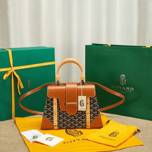 Sac à main Goyard SAIGON coloris marron avec en bois anse 28 cm — réplique