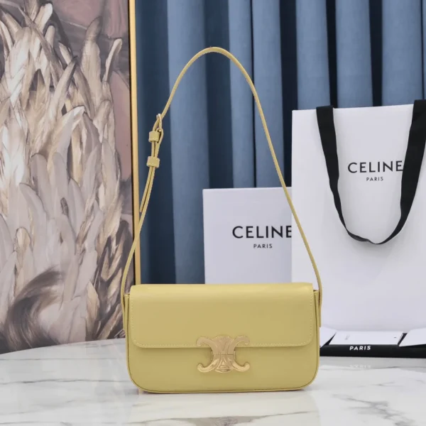Sac à main Céline Triomphe vif coloris jaune cuir lisse 20 × 12 cm — réplique