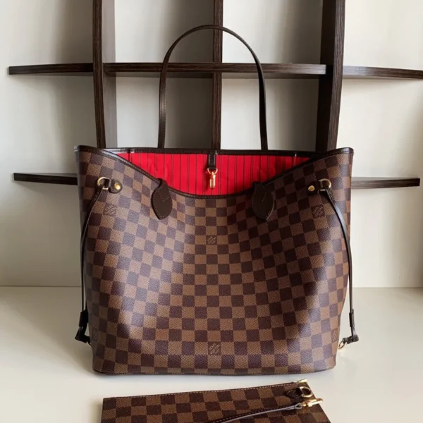Cabas Louis Vuitton Neverfull, damier marron, 32 × 29 × 17 cm — réplique
