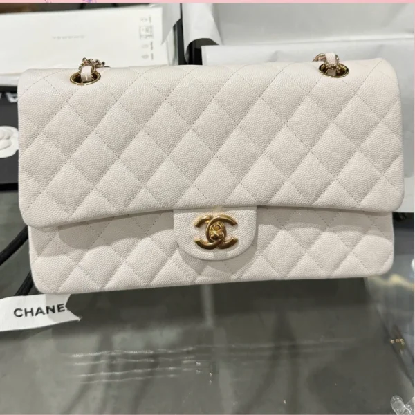 Sac à main Chanel classique coloris blanc fermoir doré 25 cm – pour femme — réplique