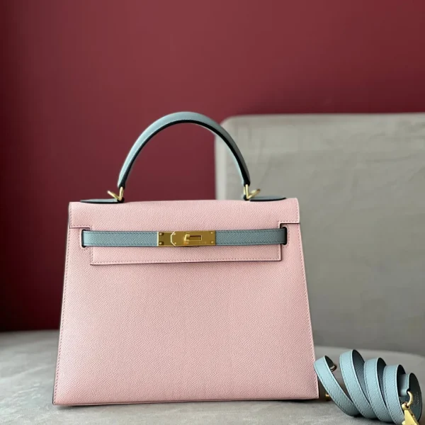 Modèle HN 25 Rose Sakura & Gris Perle Chèvre Epsom cuir finitions dorées — réplique