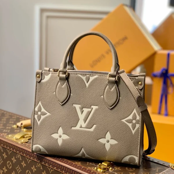 Sac à main Louis Vuitton Onthego coloris gris cuir de vache 25 cm – pour femme — réplique