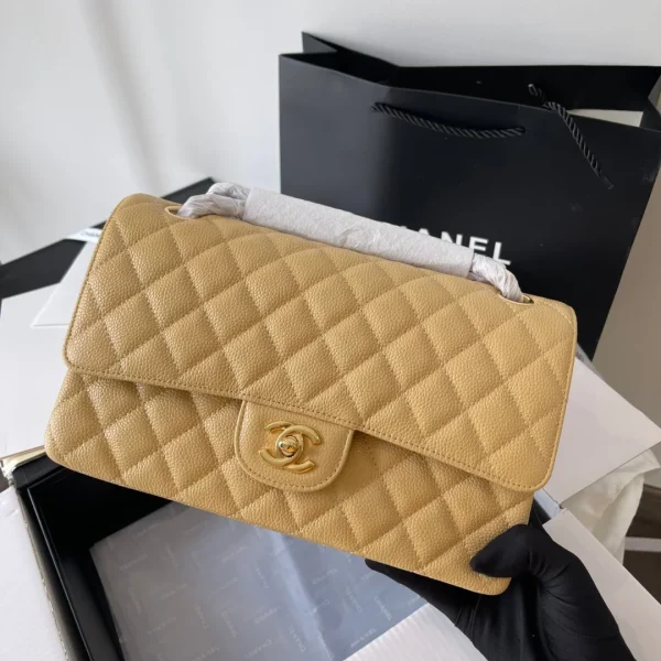 Sac à main Chanel format moyen classique sacs à main cuir de vache coloris jaune 25.5 cm — réplique
