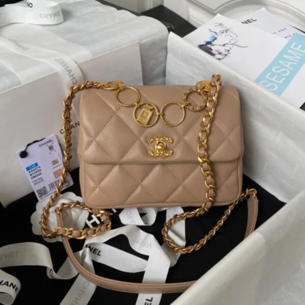 Sac à main Chanel Woc coloris marron perle anse plaqué 11.5 × 14.5 × 5 cm — réplique